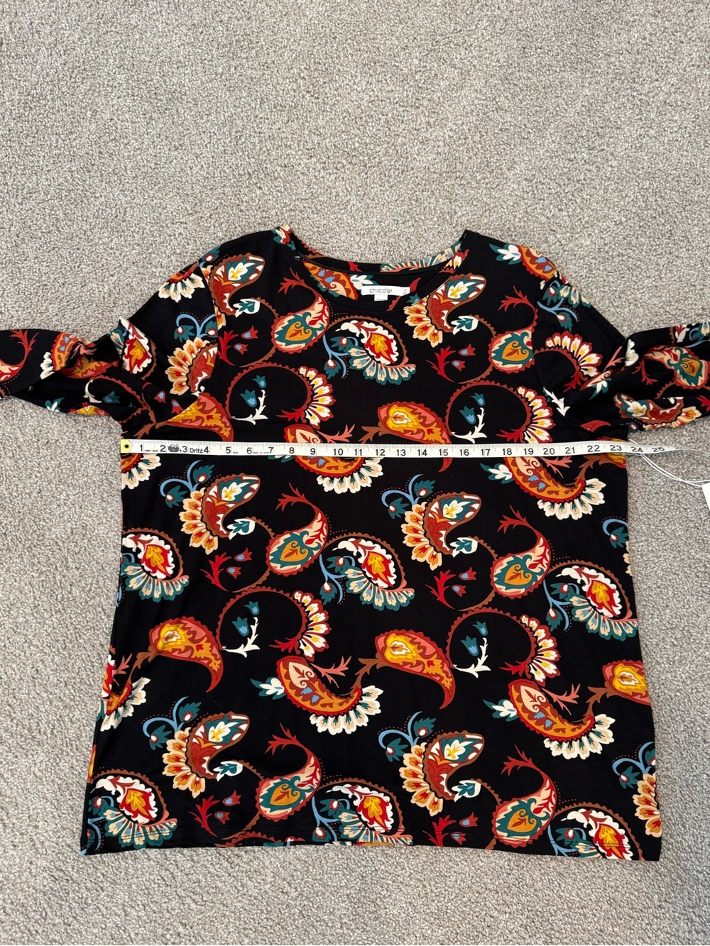 NWT Chico's Black Paisley-Print Long Sleeve Tunic Top Size XXL - Picture 10 of 12